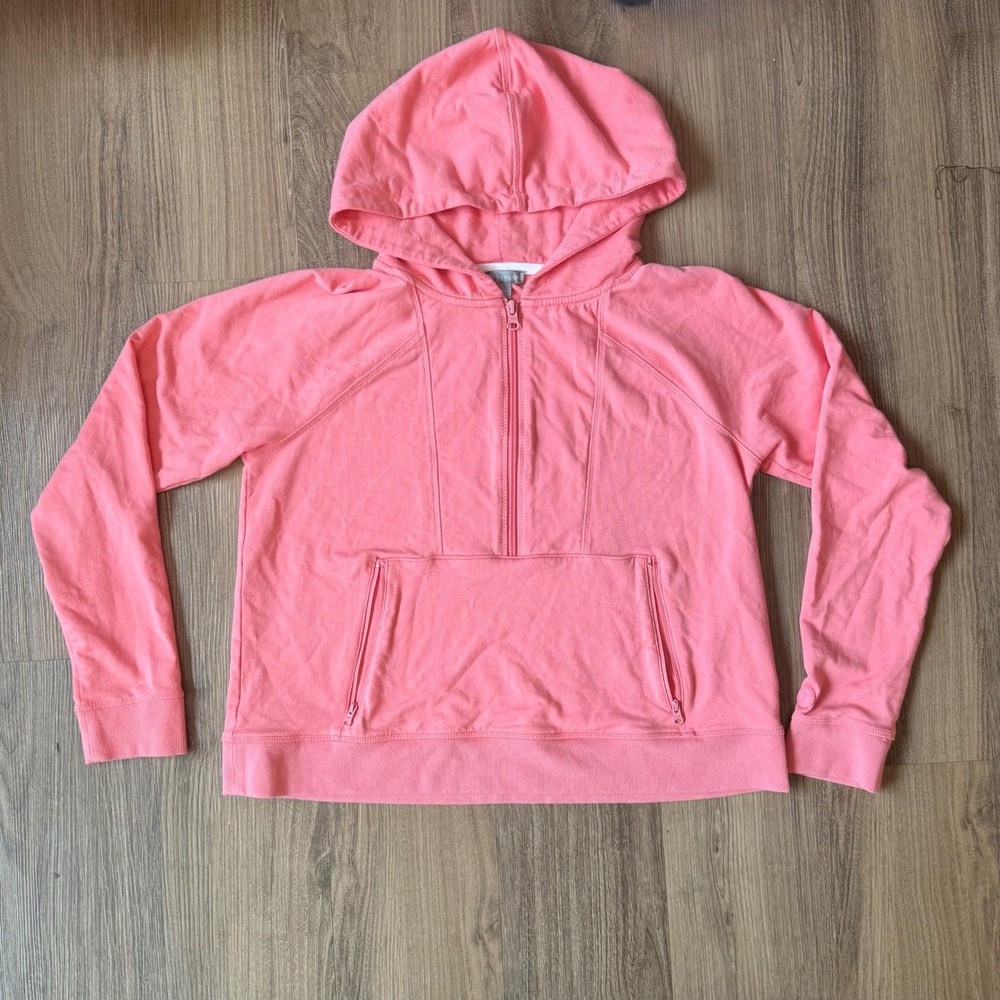 T by Talbots Pink Half Zip Hoodie Sweatshirt Womens Medium Petite Activewear